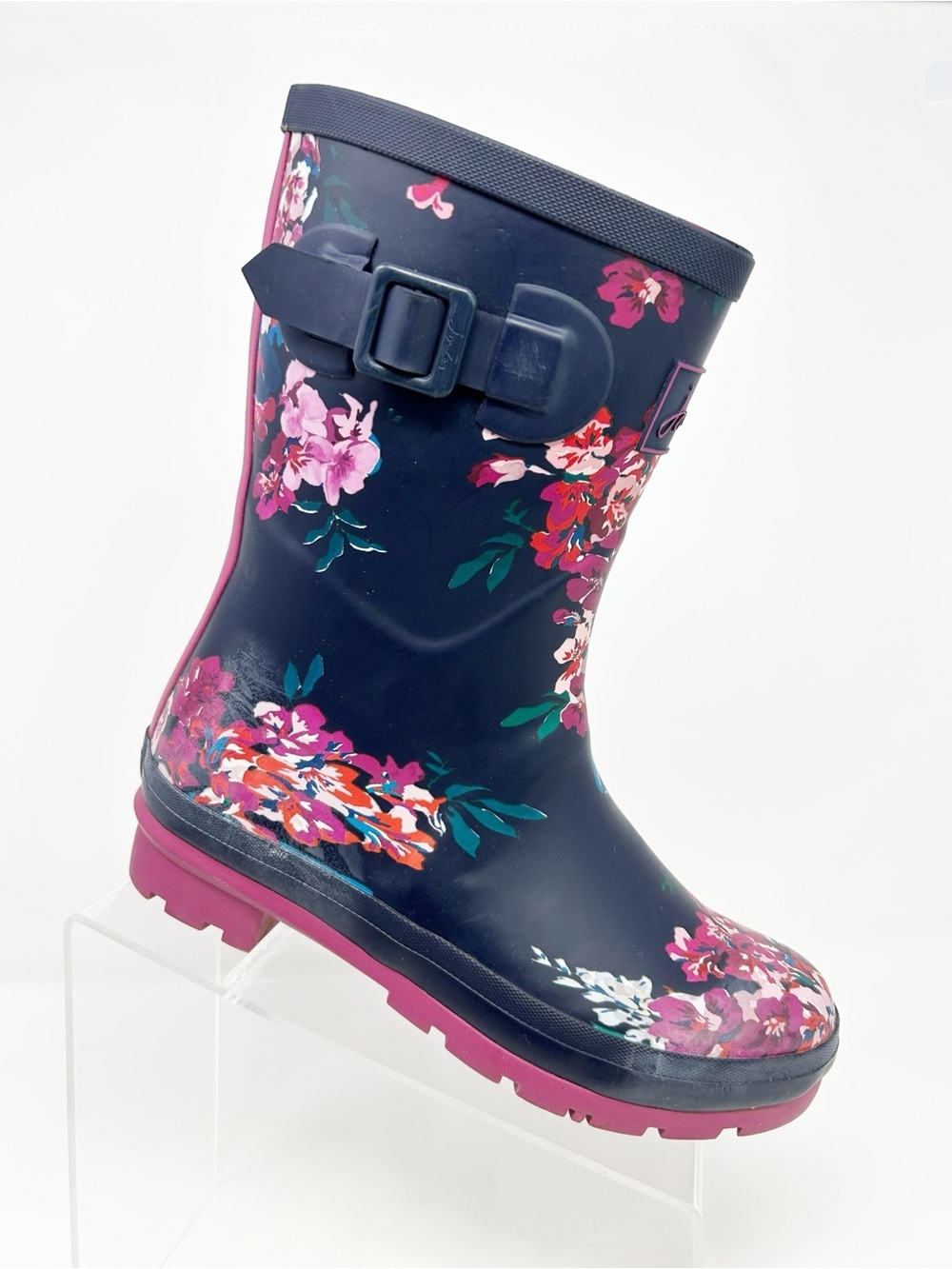 Joules Molly Welly Rain Boots Womens Mid-Calf Navy Floral Buckle Size 7